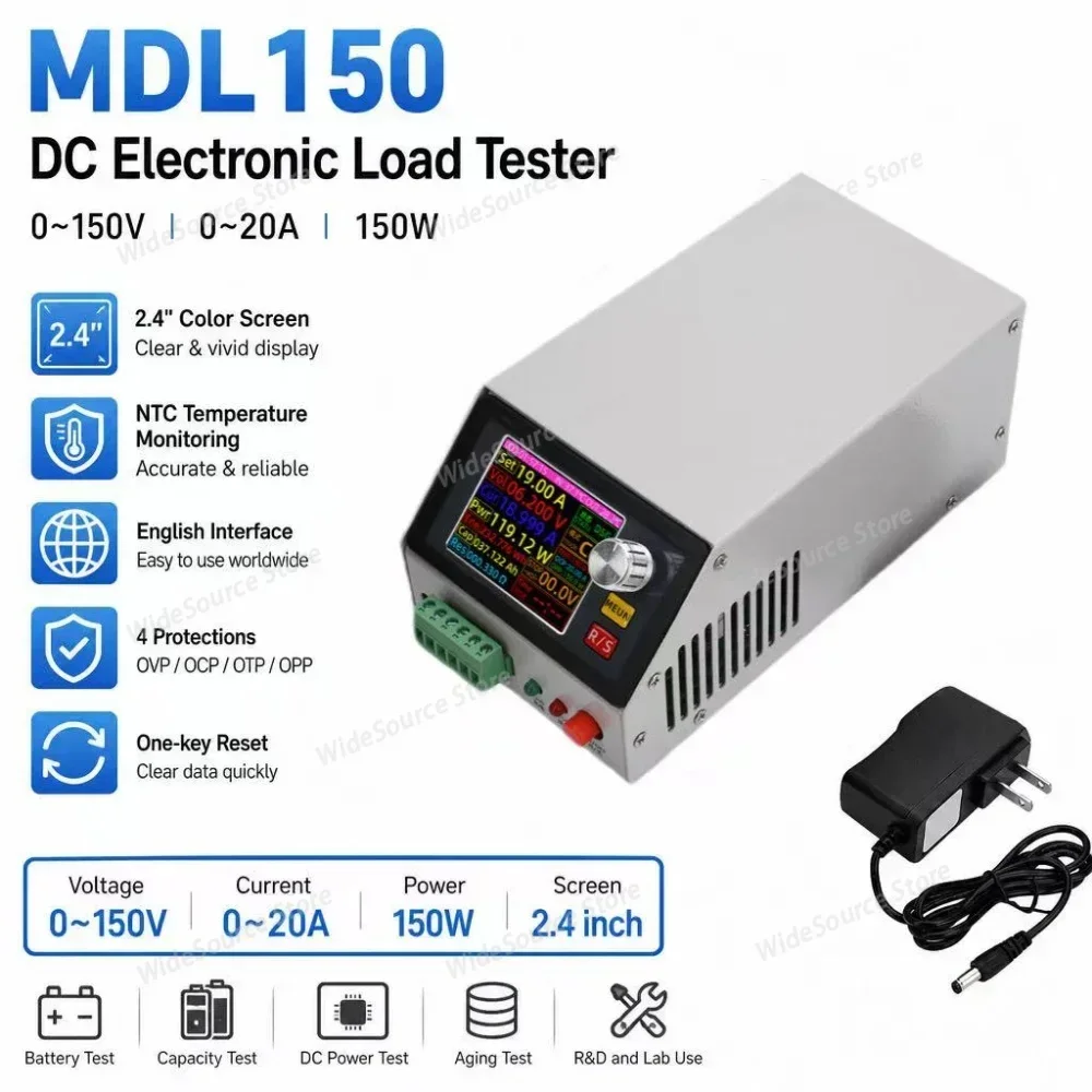 MDL150 DC 12V 2.4-inch Color Screen Multifunction Discharge Tester, CNC Electronic Load Tester, Lithium Battery Capacity Tester
