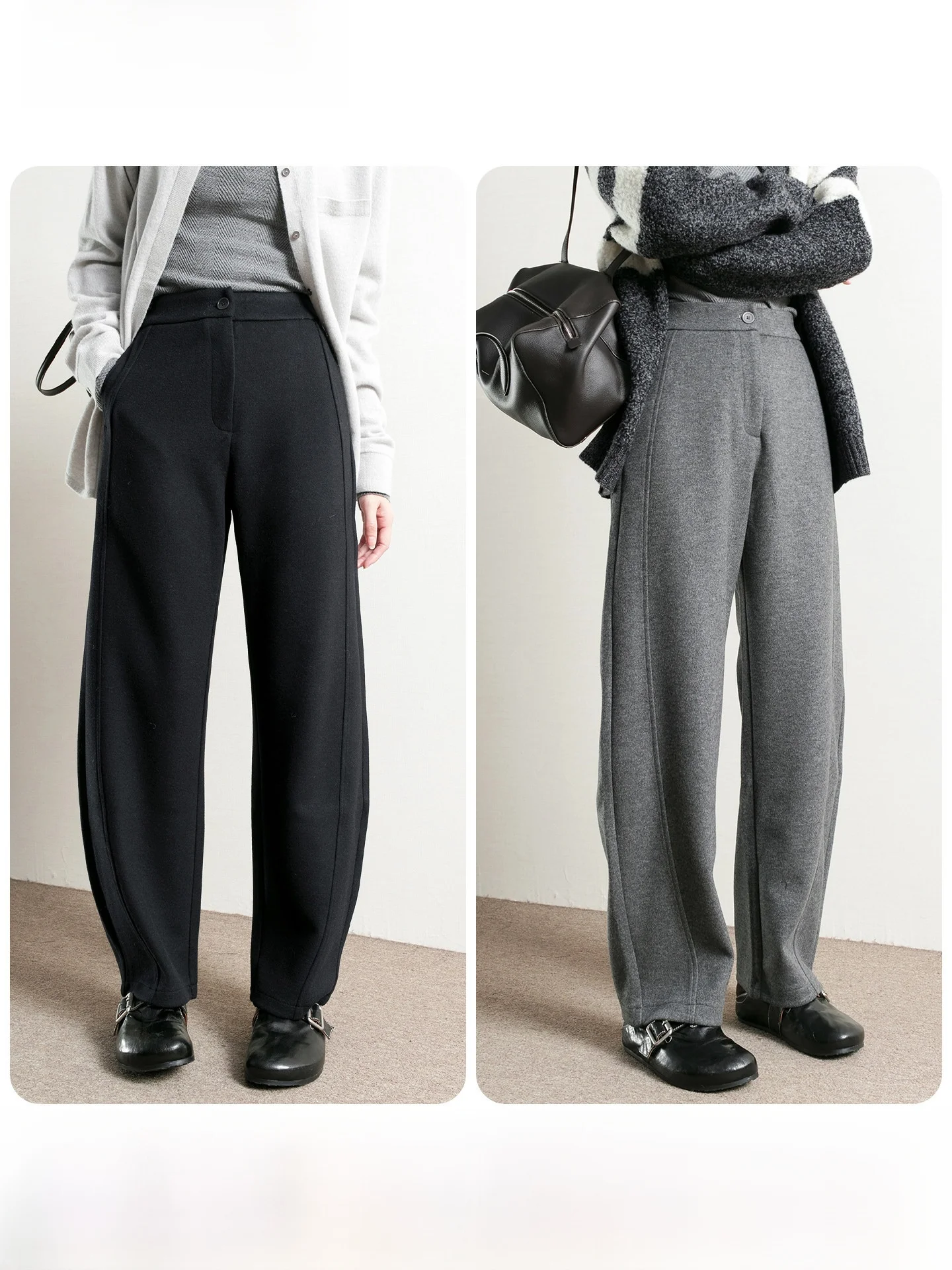 

Cleanfit TidePA Women's Casual Pants Double Color Small Knife Knitted Long Trousers Draped l Waist Straight Leg