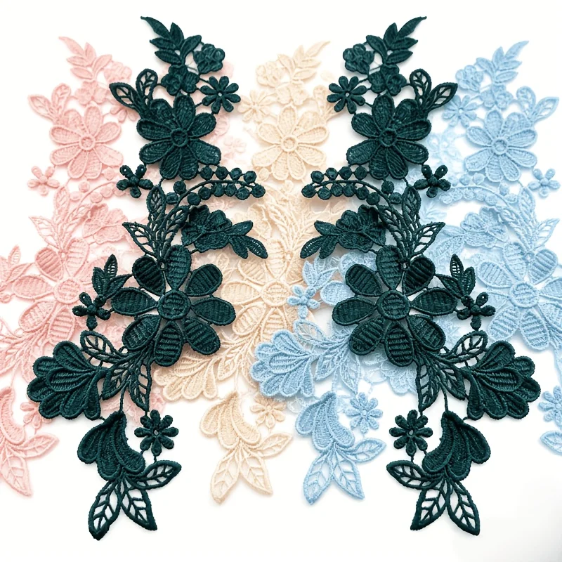 2 pares de decoraciones florales de encaje de alta calidad, disponibles en varios colores. Adecuado para vestidos de novia, vestidos de damas de honor