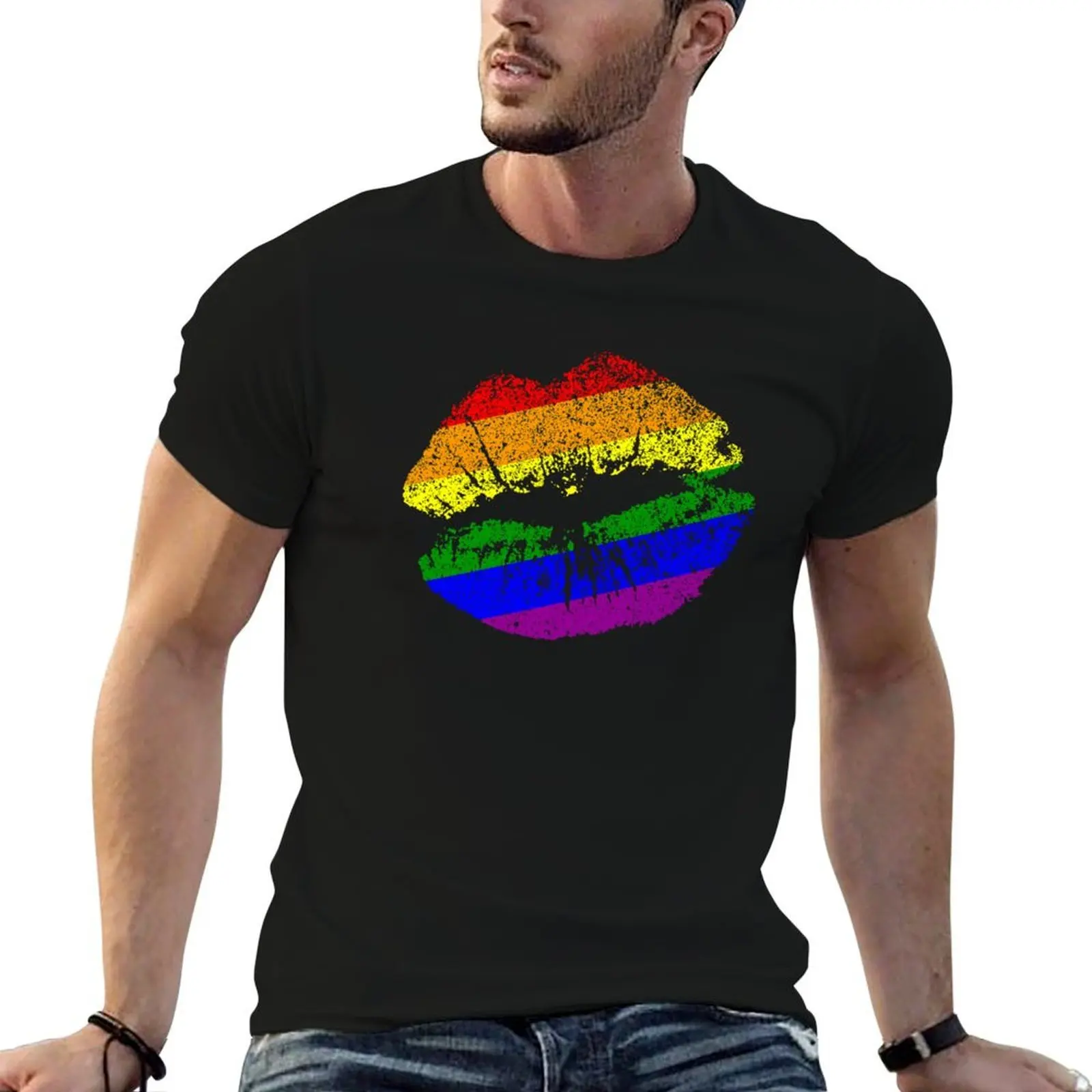 Lgbt Rainbow Kissing Lips Essential Sticker T-Shirt man t shirt luxury t shirts for man graphic tees T-Shirt