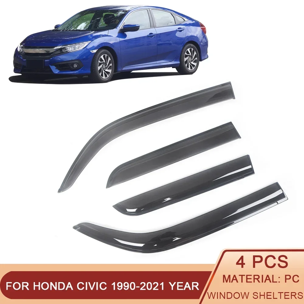 

For Honda Civic FC FD FE 1996-2021 Auto Side Window Wind Deflectors Visors Black Rain Guard Door Vent Shades Dark Ventvisor