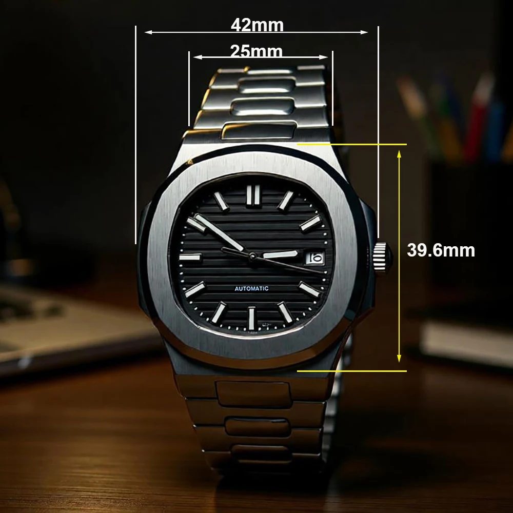 Reloj NH35 para hombre, esfera con logotipo personalizado, reloj mecánico de acero inoxidable para hombre, reloj resistente al agua compatible con reloj con movimiento NH35