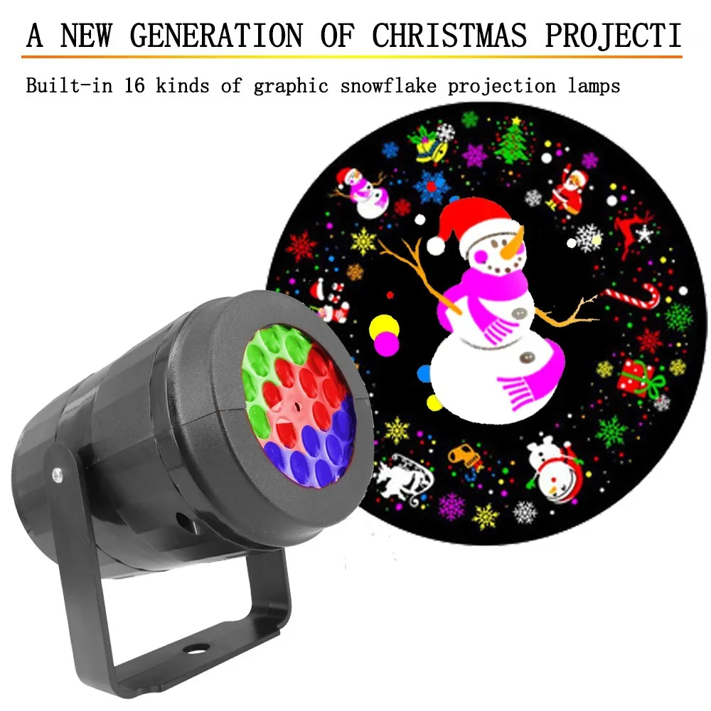 8W LED Projector Christmas Decor Night Light Snowflake Projectors Outdoor 360° Rotating 16 Xmas Patterns Spotlight For Holiday