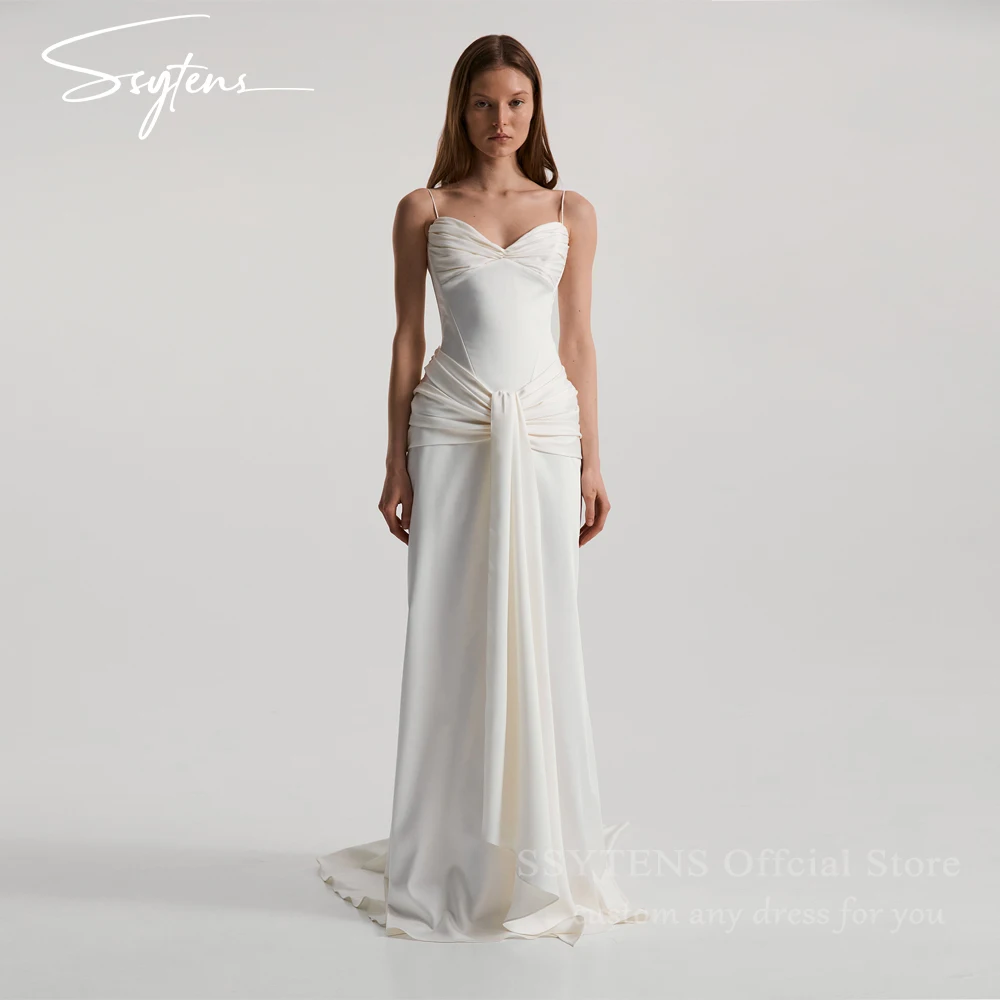 

SSYTENS Customized Spaghetti Strap Wedding Dresses Backless Sheath Simple Heart-Neck Pleats vestidos de novia Formal Dress 2026