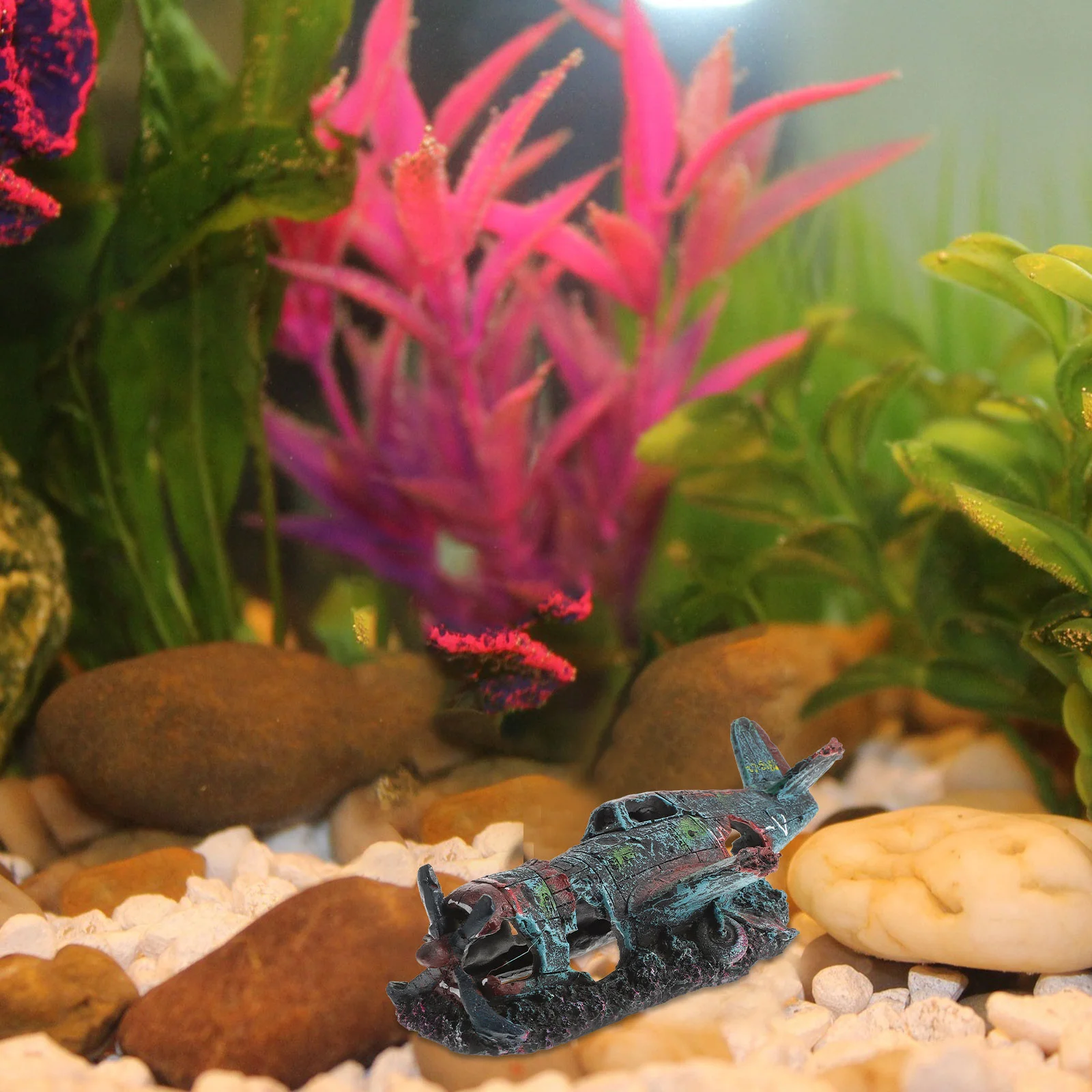 Stylish Aquarium Plane Unique Fish Tank Decor Long Lasting Artificial Reef Wrecks Safe Underwater naments Vivid Landscape Pet