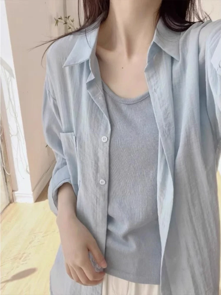 Linen Sun Protection Shirt Women Summer 2026 New Loose Casual Outerwear Thin Cover up Shirt