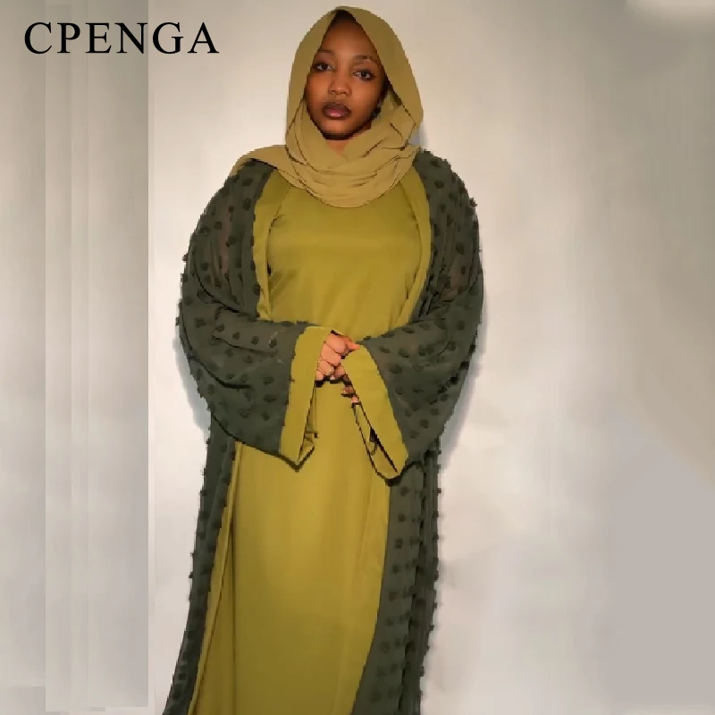 

Three-piece Muslim Set for African Women Luxury Dubai Modest Abaya Dress with Hijab Islamic Vacation Outfit Loose Turkey Kaftan