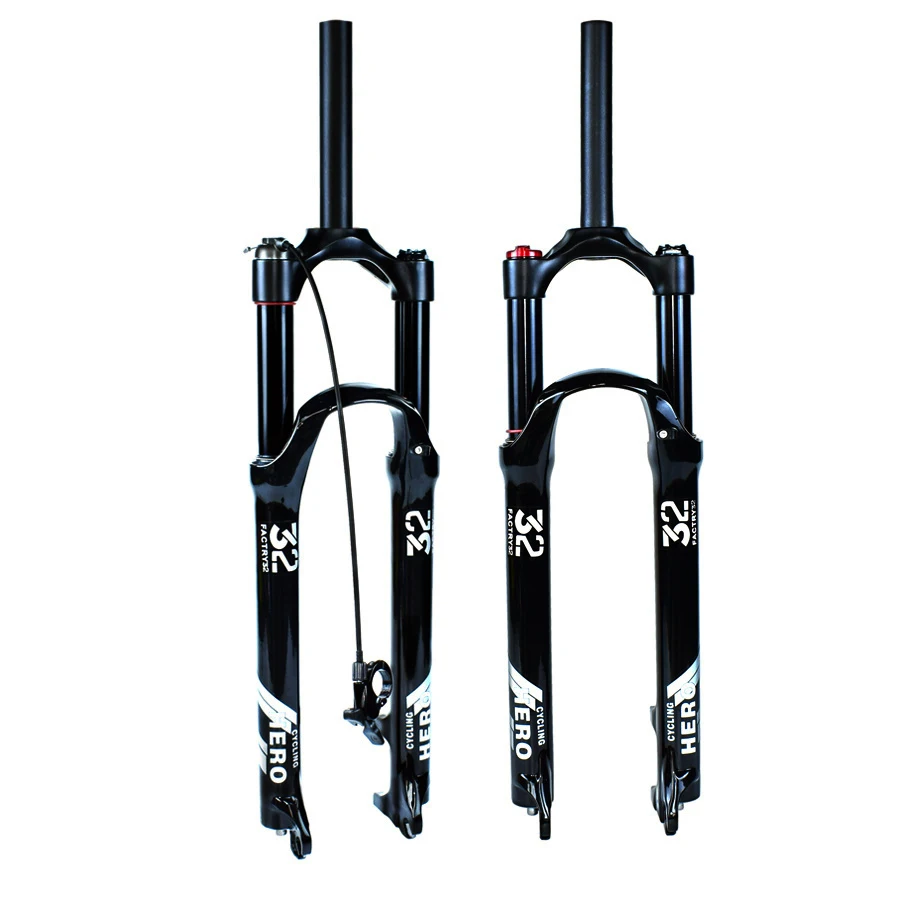 Mountain Bike Air Suspension Fork,Magnesium Alloy,Black Glossy Fork,Straight Tapered Tube,Shock Absorber,140mm,26 