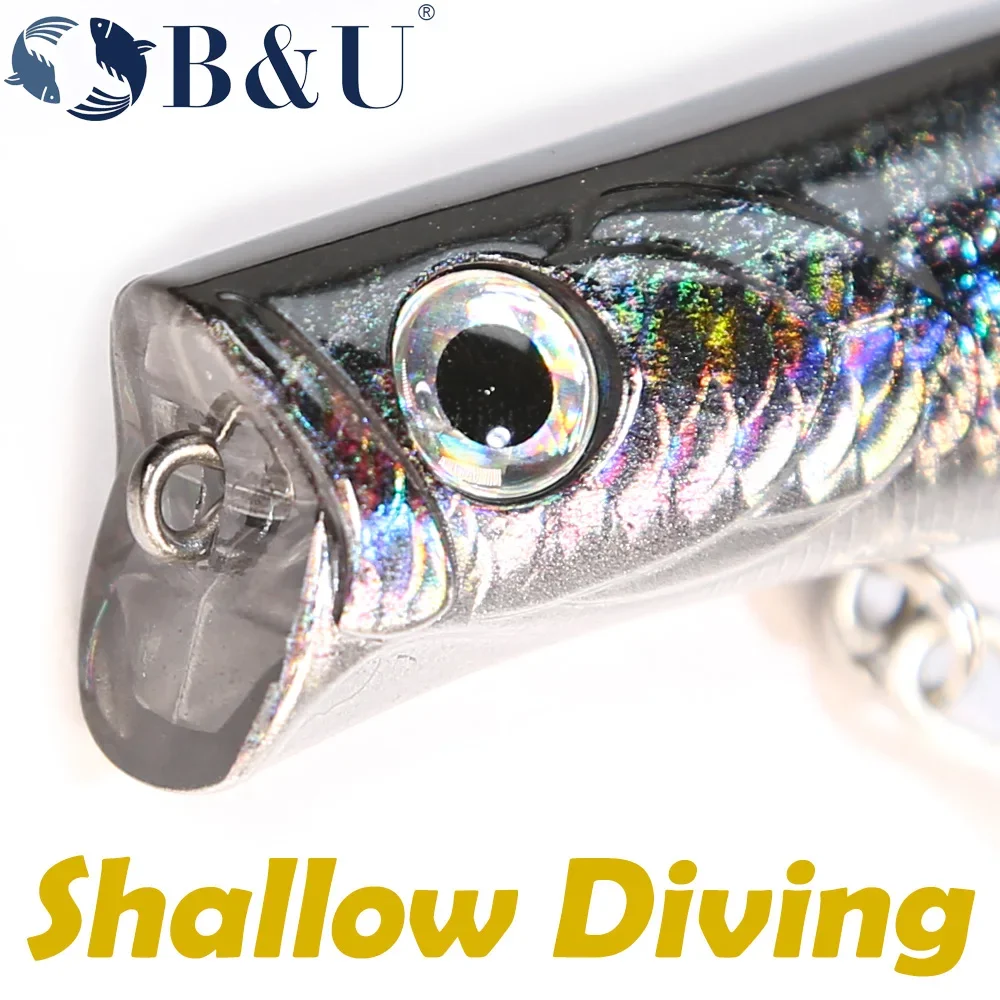 B&U Floating Minnow Jerkbait Lure Long Casting Lipless Wobblers Big Artificial Bait Saltwater Sea Bass Pike Fishing 3D Printing