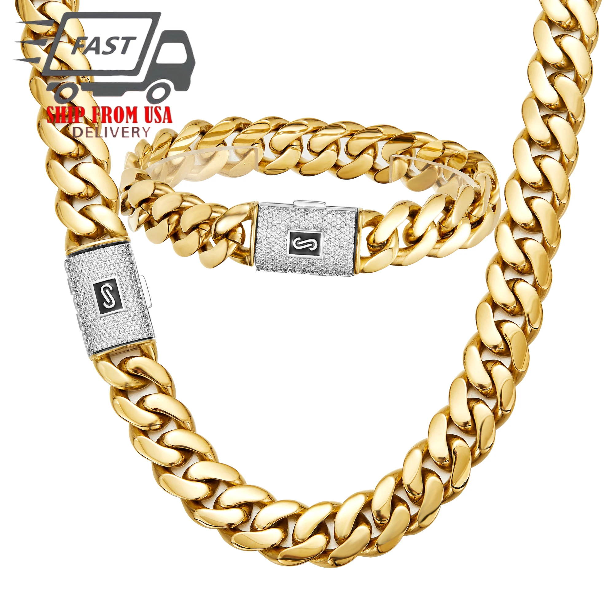 

1 шт. цепочка-колье в стиле хип-хоп, с кристаллами, из нержавеющей стали, с пружинной застежкой, в стиле кубинского/майами-линк, для мужчин, ювелирные изделия для рэперов, золотистого цвета