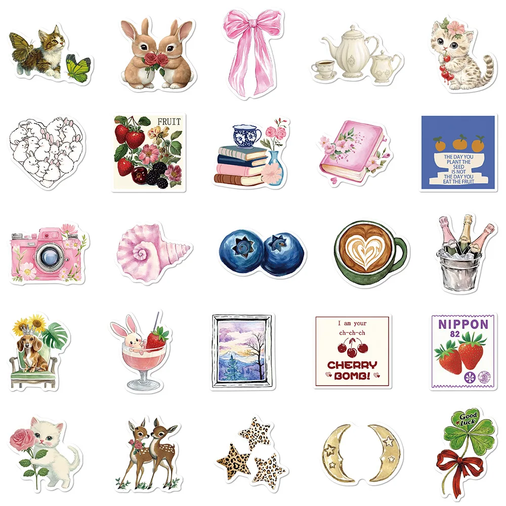 10/30/50/100PCS สีชมพู Pinterest คอลเลกชัน Retro สัตว์สติกเกอร์กระเป๋าเดินทาง Scrapbooking แล็ปท็อปเครื่องเขียนสติกเกอร์ของเล่น