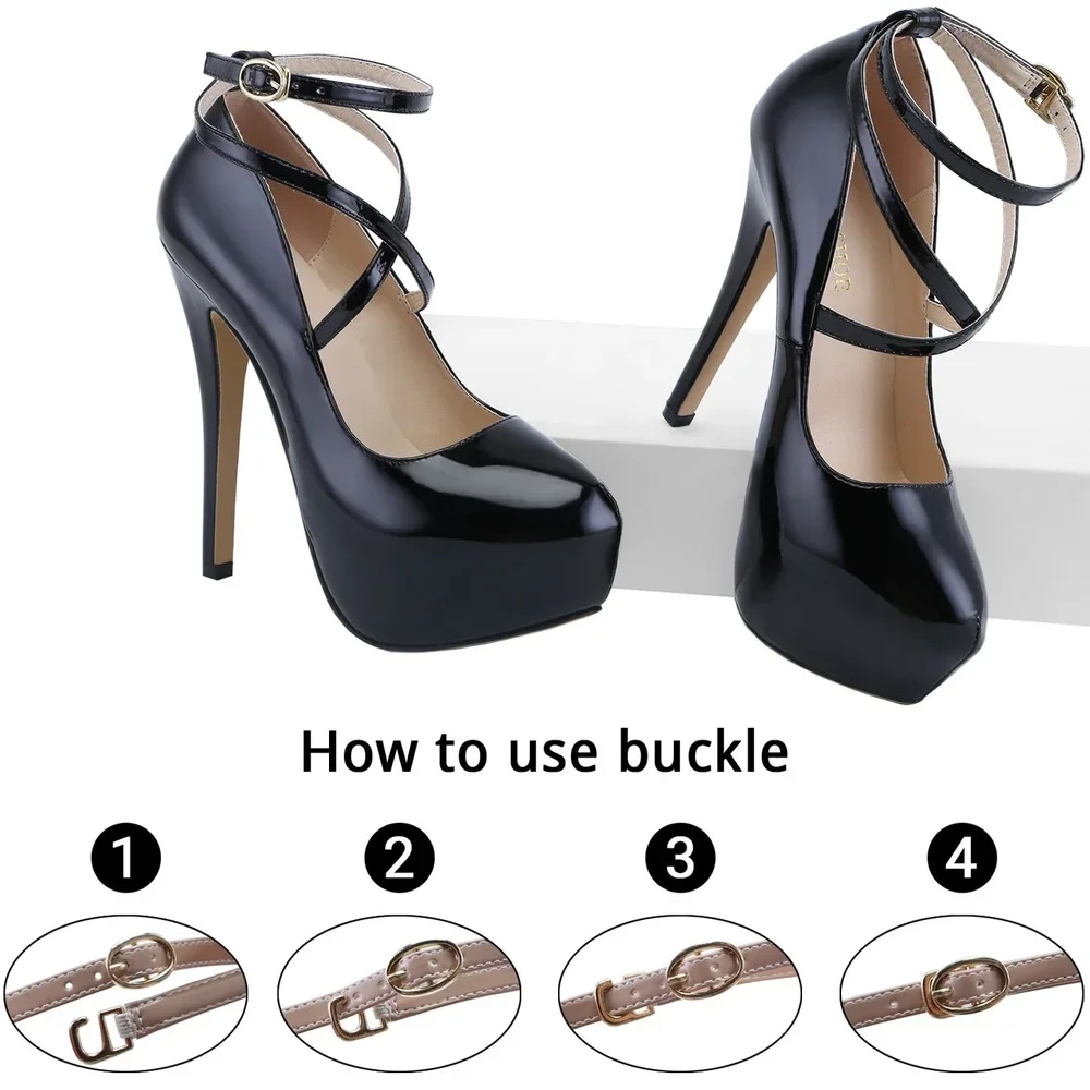 LOSLANDIFEN Women Pumps 14cm Super High heels for woman Sexy ankle Strap Platform shoes Party Dress Red Wedding Lady heel