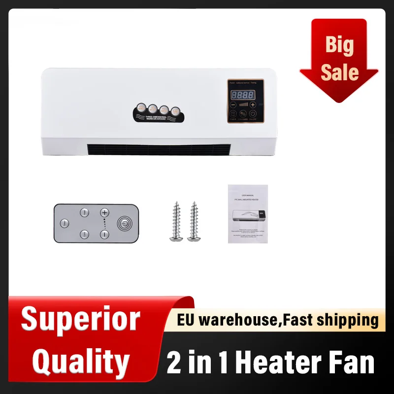 

Комбинированный обогреватель и вентилятор 2-в-1 — настенный обогреватель с цифровым дисплеем, таймером и режимом естественного ветра для дома/офиса/режима