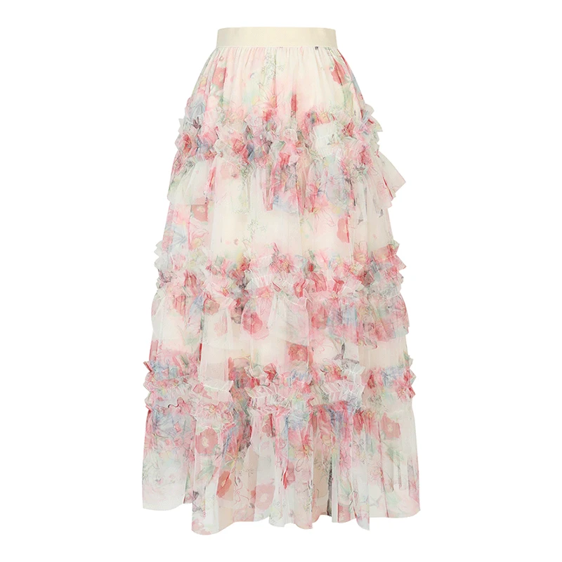 ELFSACK Floral Butterfly Print Tiered Maxi Skirt, Gothic Court Chiffon A-Line Long Skirt, Sweet Casual Daily Bottoms for Women - Image 6