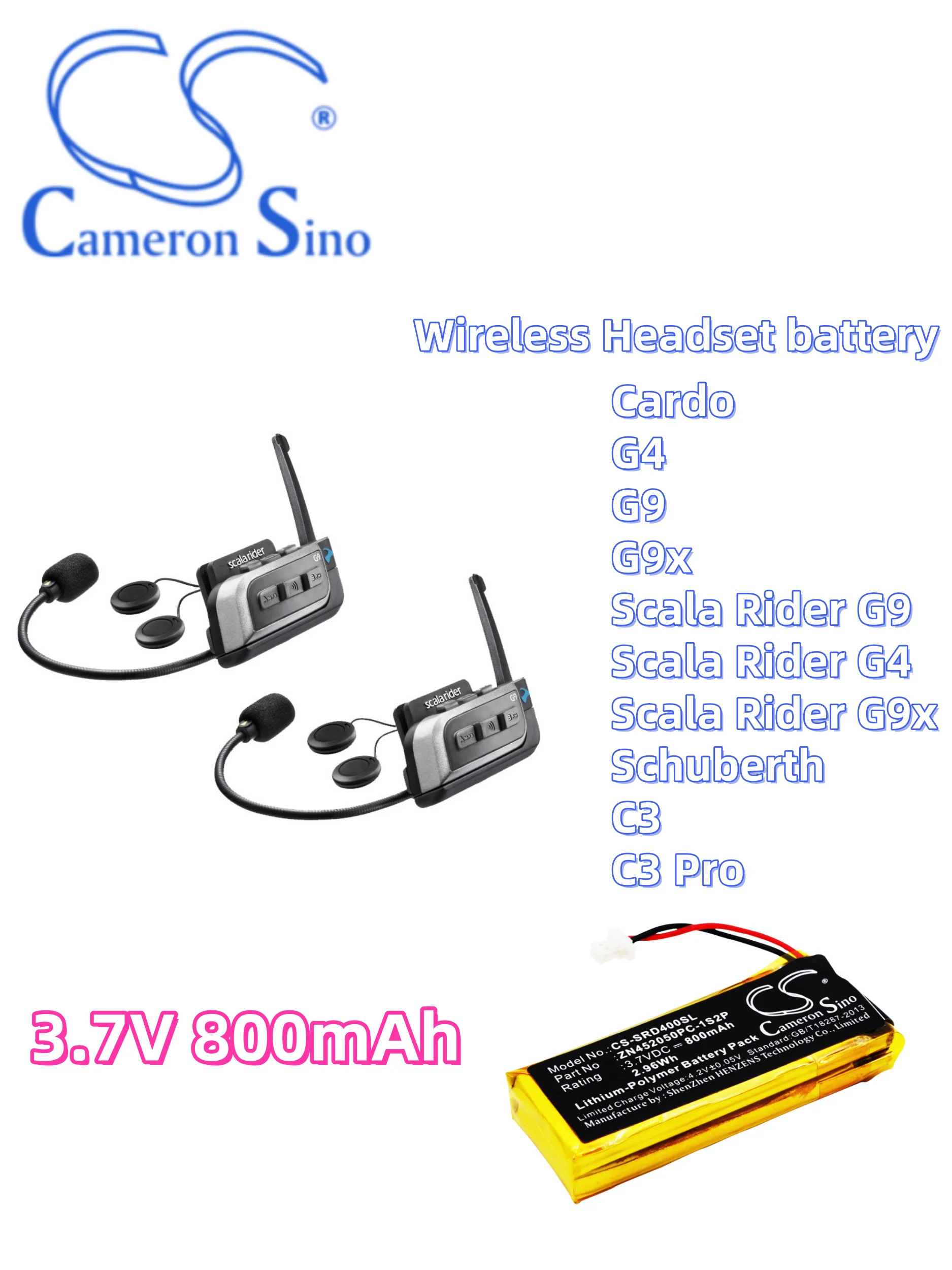 battery Cameron Sino batteries Wireless Headse 800mAh Cardo G4 G9 G9x Scala Rider G9 Scala Rider G4 Scala Rider G9x Schuberth