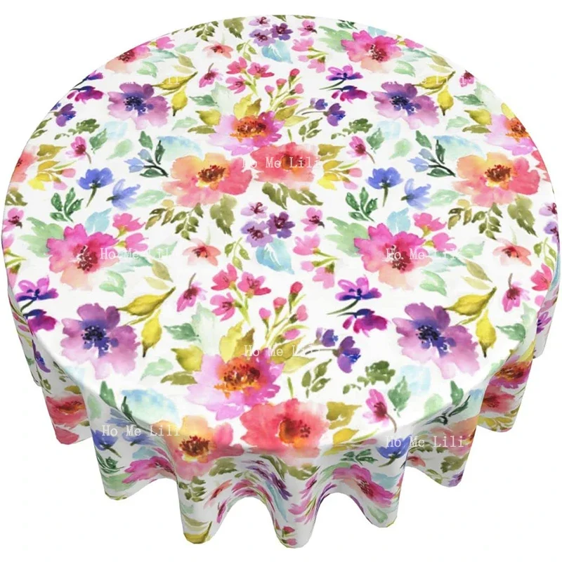 

Spring Summer Floral Round Tablecloth Flower Multicolor Rustic Table Cover For Picnic Party Home Indoor Outdoor Decor