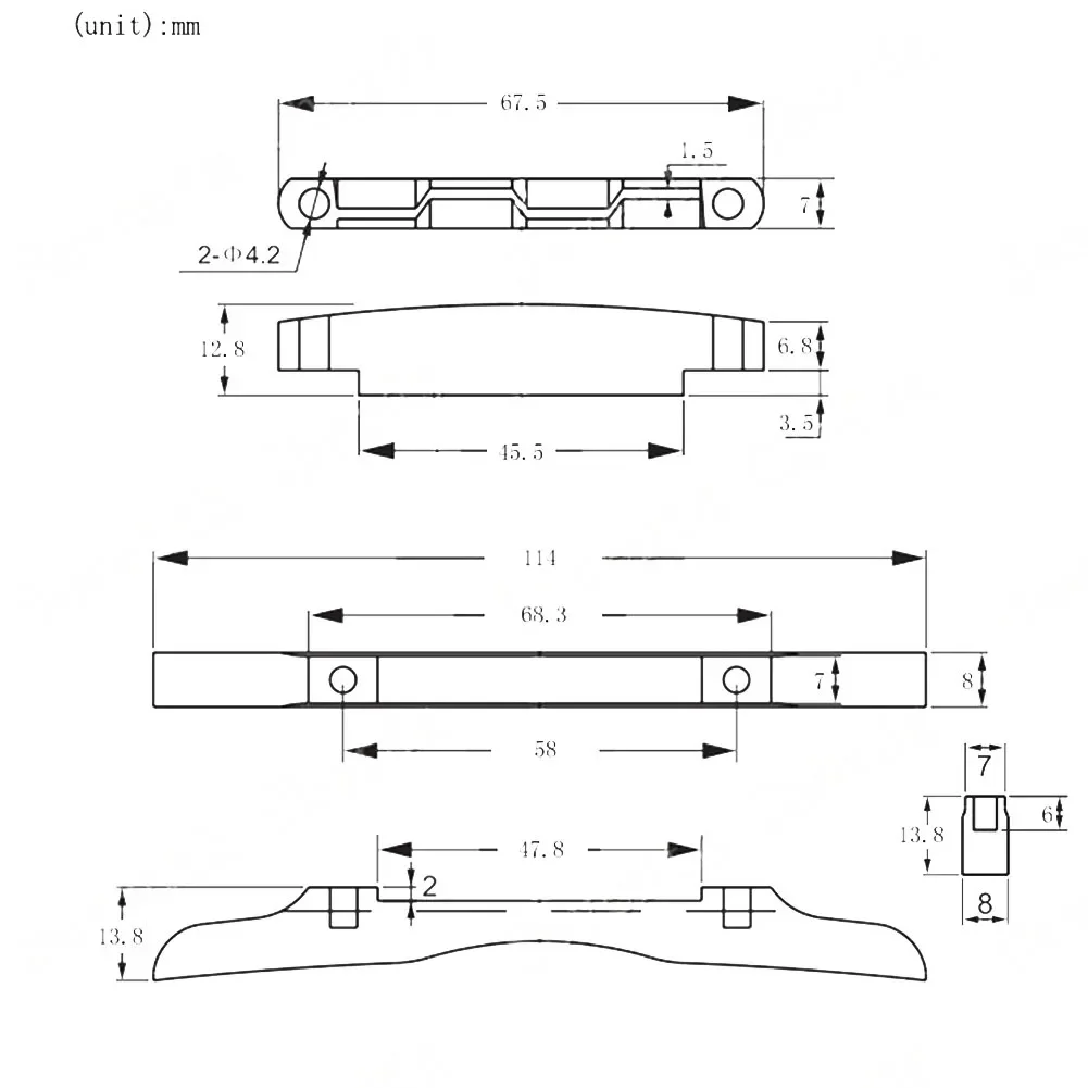 Adjustable Rosewood Mandolin Bridge For 8-String Mandolin With Height Range 20mm To 23mm And 114mm Base Length