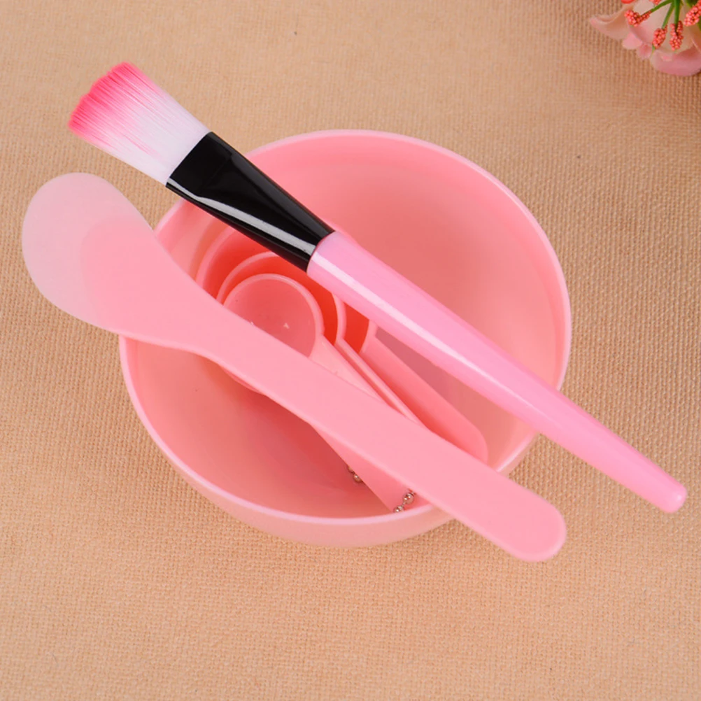 

4Sets DIY Facial Mask Bowl Tool Set Pink Mixing Stick Brush Measuring Spoon Cover Cleansing Sponge Spray Bottle Gift for Ladies