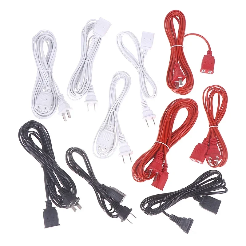 AC Power Cord White Black Red Line With ON/OFF Switch Button Cables Wire Two-pin Plug Cable Extension Cords Adapter
