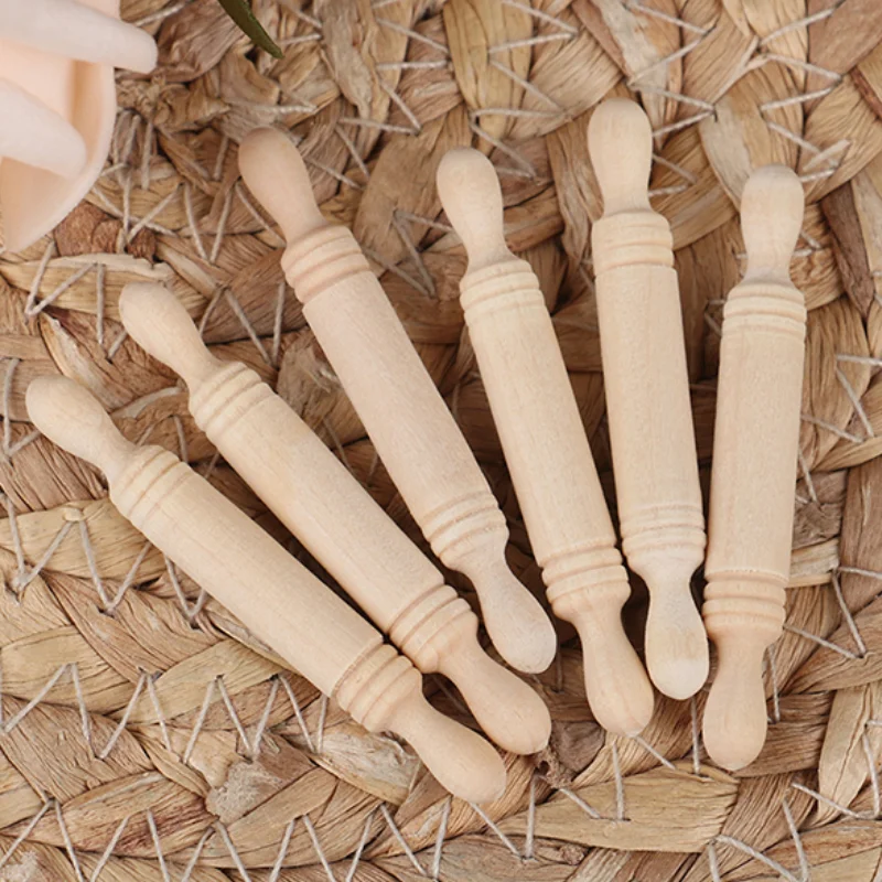 6Pcs Dollhouse Miniatures Wood Rolling Pin Toy For Educational Intelligence Creativity Development Rolling Stick Kitchen Prop