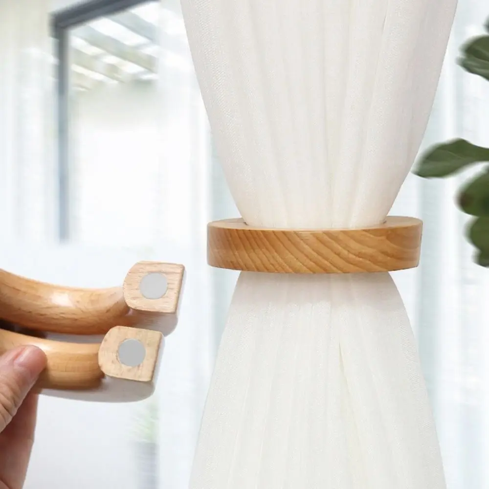 Strong Magnetic Magnetic Curtain Buckle Rotating Design Light Luxury Wooden Curtain Tieback No Punching Durable Wood