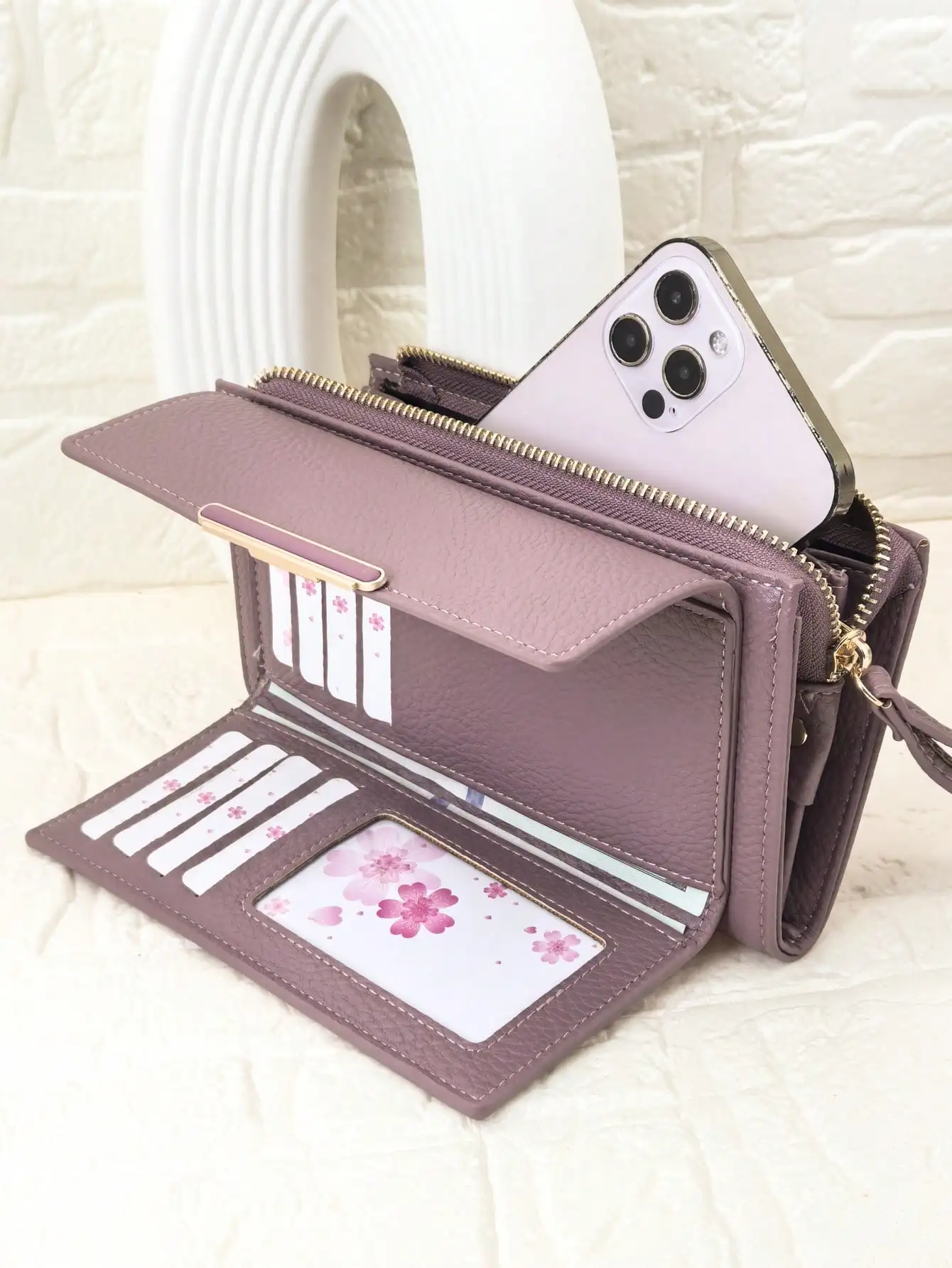 

MINGYOU Fashionable Soft Material High-End Embroidered Portable Casual Black Phone Wallet, Women's Zipper Phone Wallet Suitable