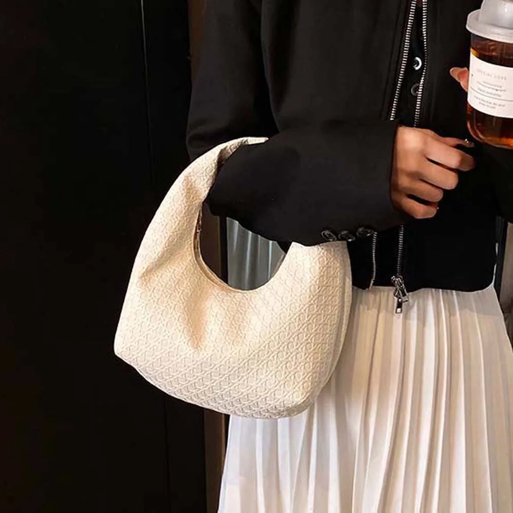 

Portable Elegant Soft Leather Handbag Anti-splash Water Texture Underarm Bag Orange Large Capacity Woven Embossed Hobo Daily