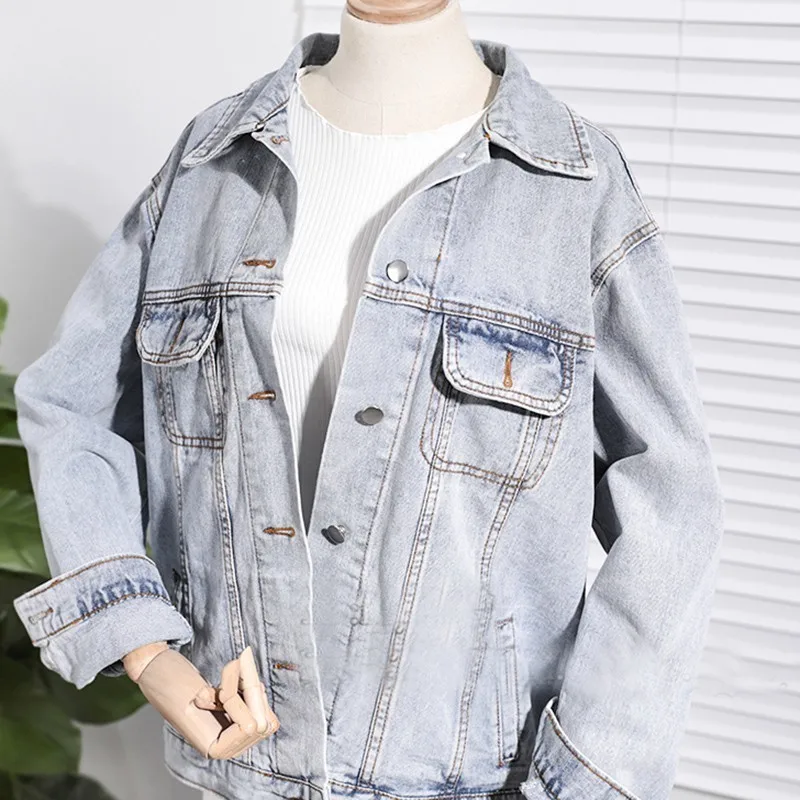 CHICEVER Casual Oversize Denim Coats Lapel Long Sleeve Single Breasted Solid Folds Patchwork Pockets Spring Coat Female 2024 New