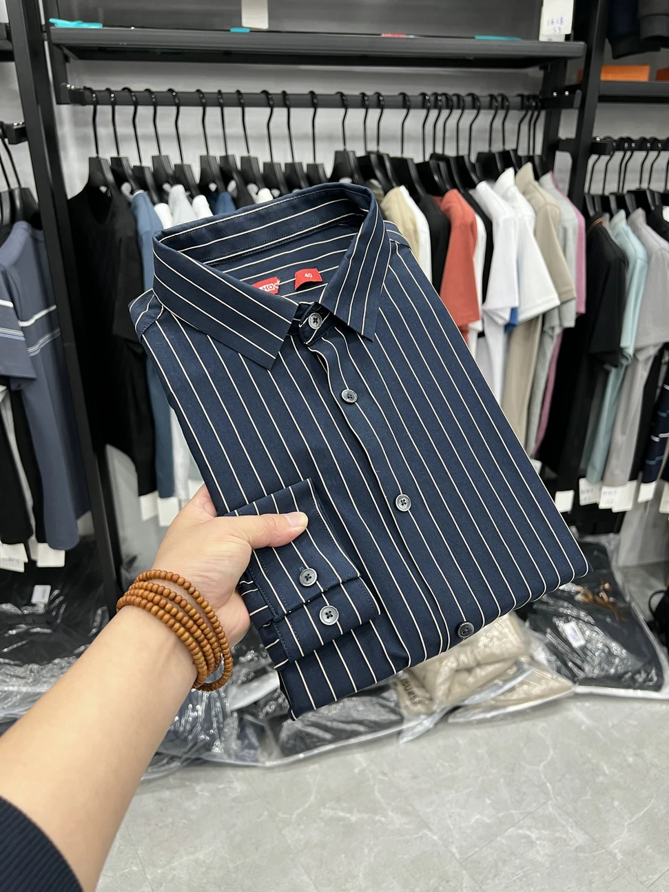 

Dujia Spring New Busin Casual Striped Long Sve irt Sl Fabric No Trace Heat Pr Thin irt Men's Stand Fit