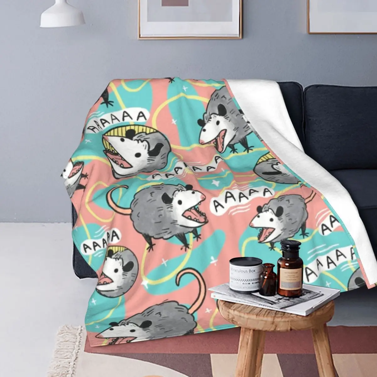 Opossum Screm Pattern Fleece Blankets Possum Animal Custom Throw Blankets for Home Hotel Sofa 200x150cm Plush Thin Quilt