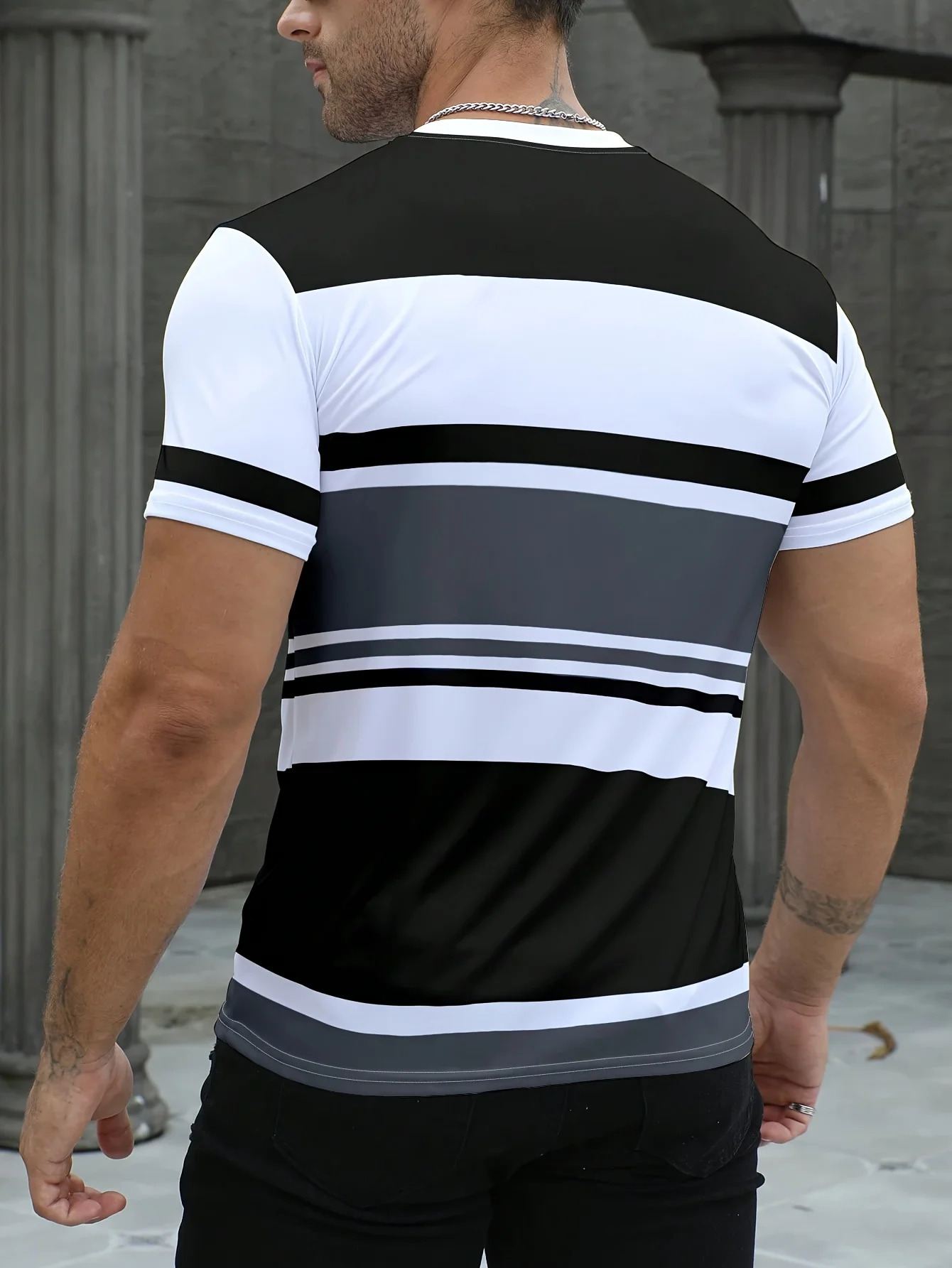 Nautical Anchor Graphic Striped T Shirt Men Black White Gray Color Block Crew Neck Short Sleeve Marine Casual Street Tees