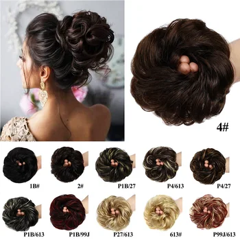 BHF-moños de Donut, moño de cabello humano cosido, un Updo, rizado, desordenado, anillo de Donuts, peluca, moño esponjoso Remy, moños ondulados