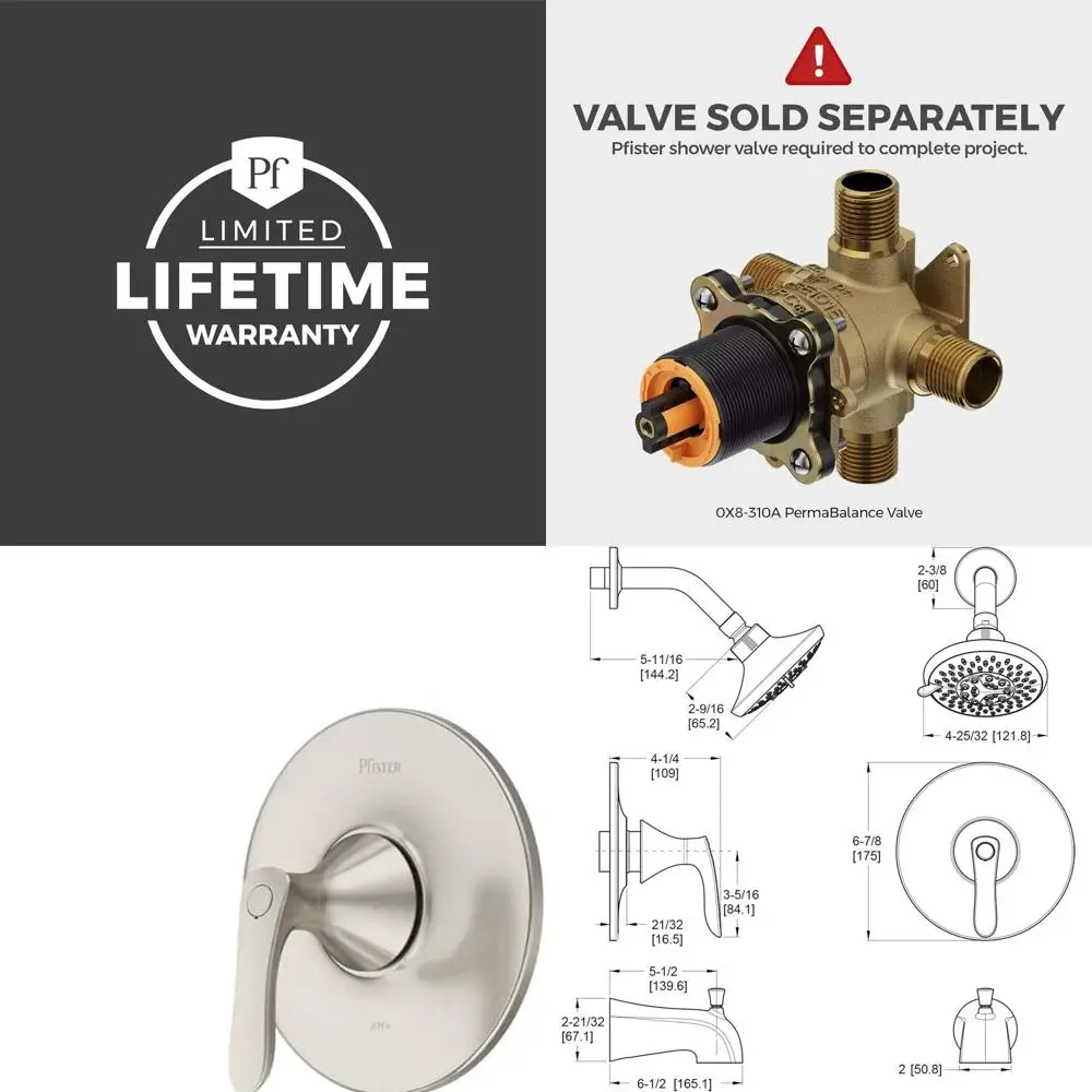 حوض استحمام من النيكل المصقول بمقبض واحد ومجموعة حواف دش، 898WRK، الصمام غير متضمن