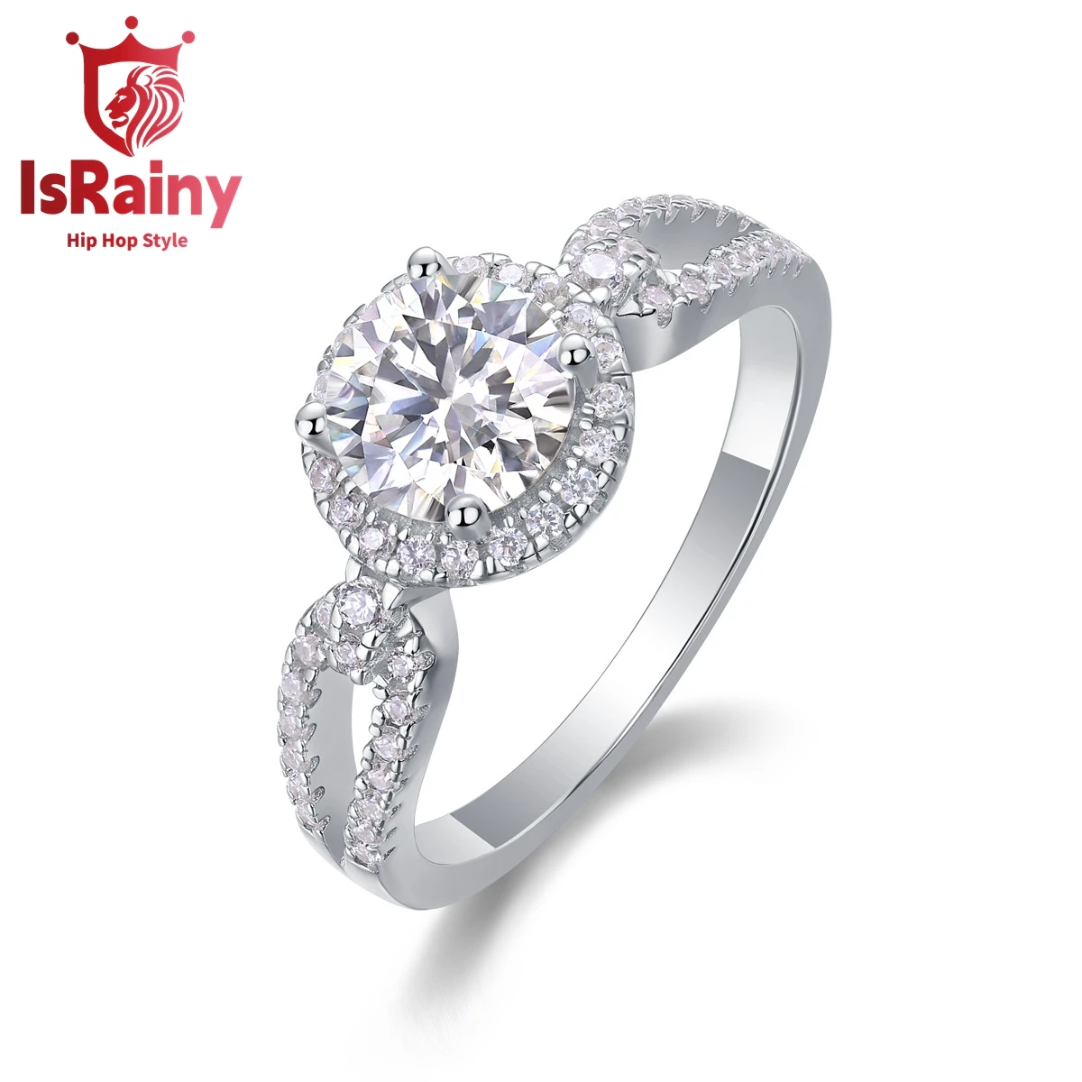 

IsRainy Hip Hop Rock Solid 925 Sterling Silver Round Real GRA Moissanite Diamonds Rings Engagement Anniversary Fine Jewelry