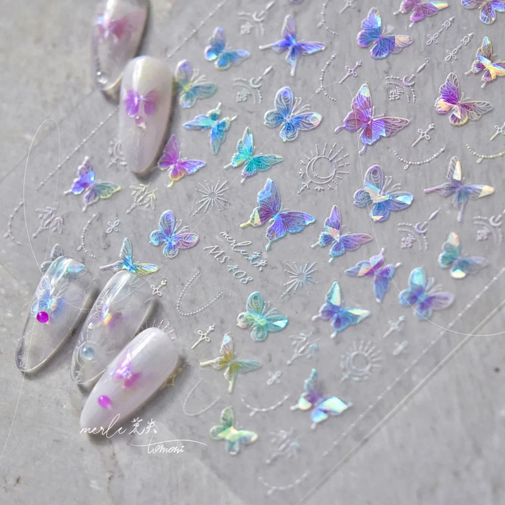 1 Sheet 5D Crystal Butterfly Nail Art Sticker Fantasy Embossed Diamond 3D Nail Decorations Slider 10*8cm DIY Beauty Decals