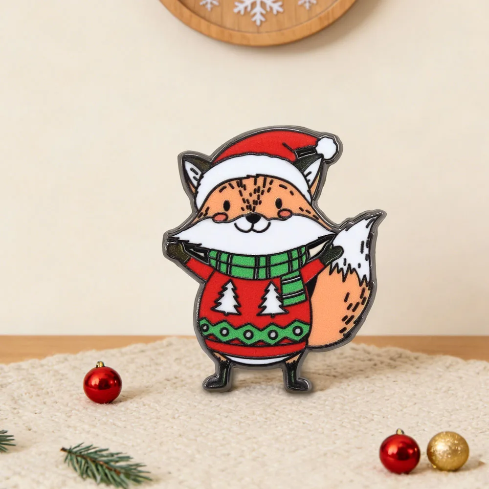 Entzückende Weihnachts-Weihnachtsmann-Fuchs-Emaille-Brosche, Niedliche Winter-Rentier-Pullover-Anstecknadel für Feiertagsparty-Geschenk, Winter-Outfit-Dekoration Zubehör – Detail 8