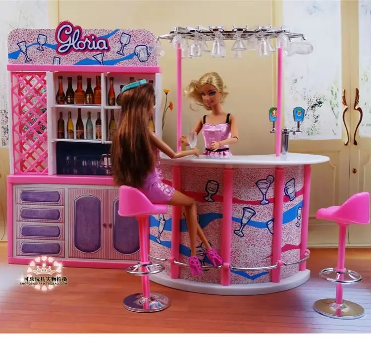 For 30 Cm House Mini Furniture Happy Hour Relax Time Fashion Pink Bar Suit For Kurhn Licca Blyth Doll Pretend Play Toys 1/6