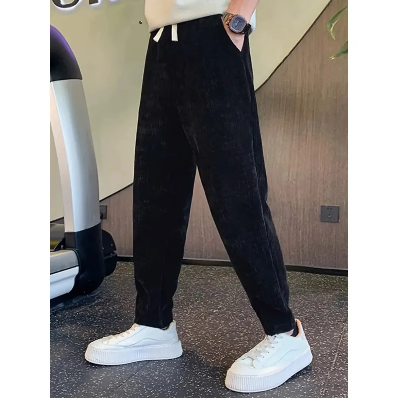 

Autumn and Winter Straight Casual Loose Foot Sports Pants Men's Solid Color Elastic High Waist Trousers