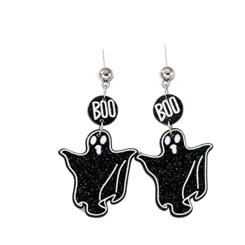 Schwarze Fledermaus-Kürbis-Geister-Ohrringe mit hypoallergenen Edelstahlhaken für Halloween-Cosplay und Gothic-Kleidung – Detail 9