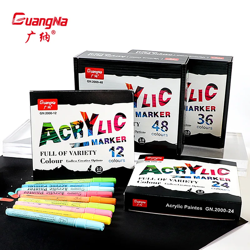 GUANGNA 48 Colors Acrylic Paint Pens Markers Brush Tip Paint Markers For Rock Painting Wood Stone Glass Gift DIY Crafts