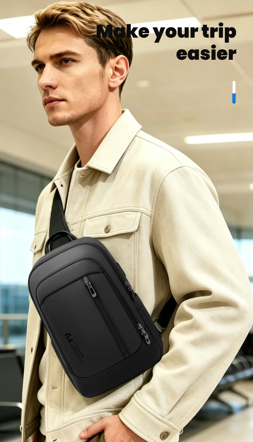 Heroic Knight Multifunction Male Chest Bag With USB Lightweight Leisure Shoulder Bag Business Anti-theft Weekend Commute Daypack