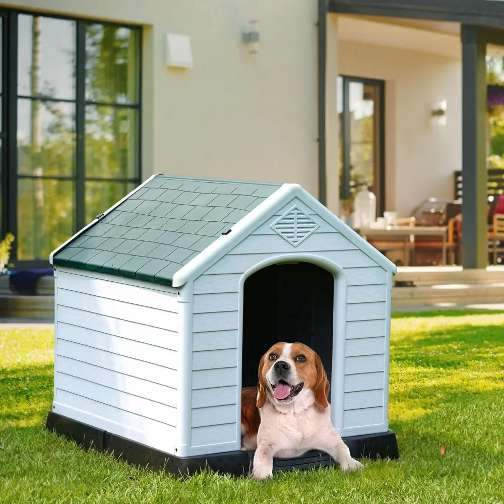 Kennels, 34.5\'\' Large Plastic Dog House Outdoor Indoor Doghouse Puppy Shelter Water Resistant Easy Assembly Sturdy Dog Kennels