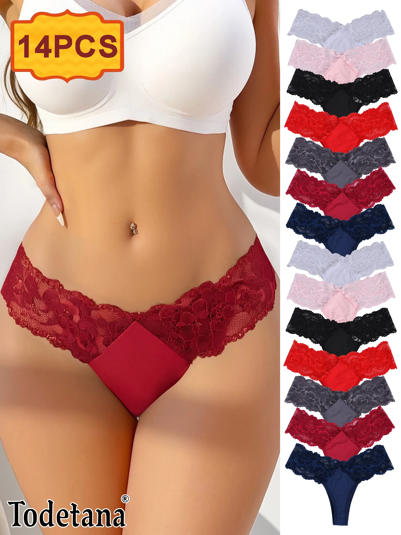Conjunto multicolor de 7 a 21 Uds., venta al por mayor, Bikini con Tanga de Color de encaje para mujeres adultas, bragas sexis multicolores