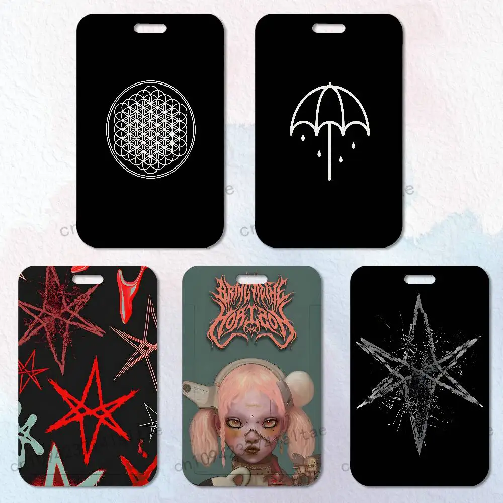B-Bring Me The Horizon Card Holder Durable With Carabiner Name Tag Vertical ID Badge Holders Credentials Protection