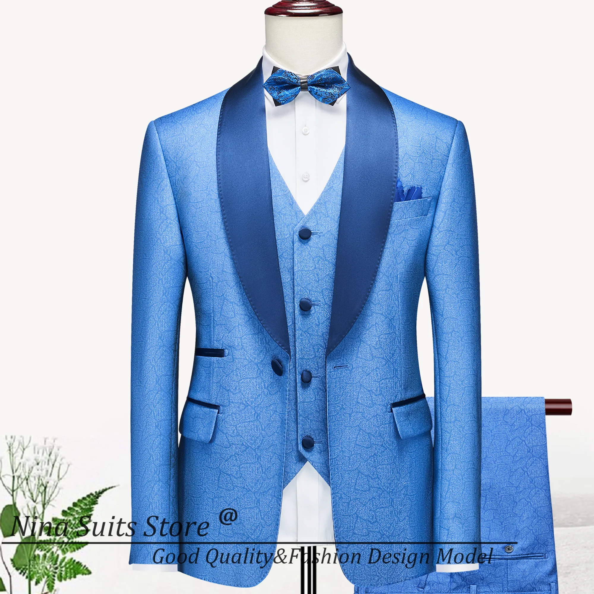 G&N Rock Pattern Jacquard Costume 3-Piece Set 2025 Customized Men's Set Including Coat Pants Vest Elegant Party Men's Tuxedos