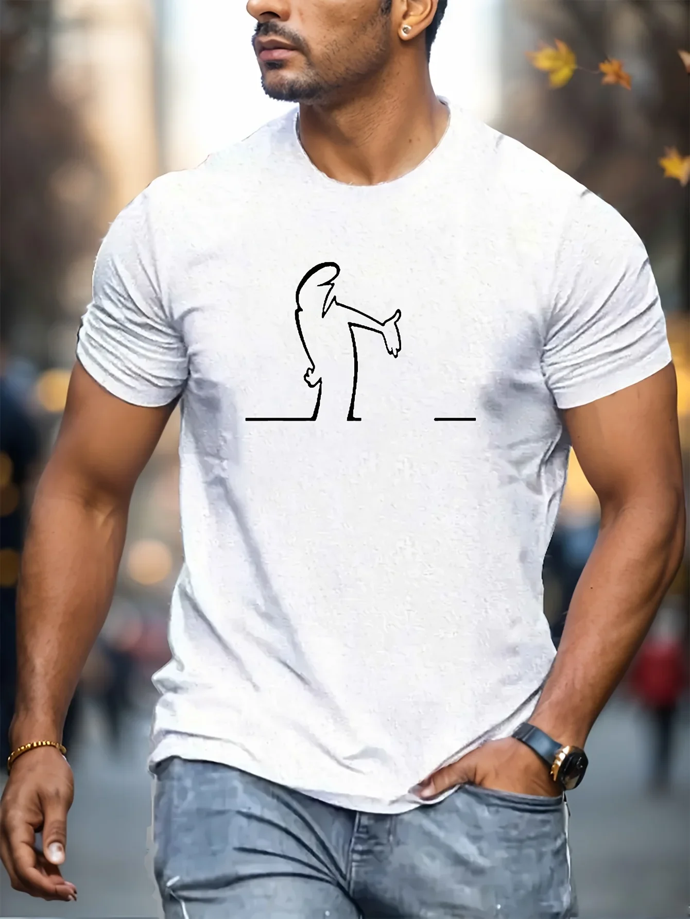 Men's Summer 100 Cotton Fashionable Casual Sports Loose and Interesting Pattern Printed Round Neck Short Sleeved T-shirt Top