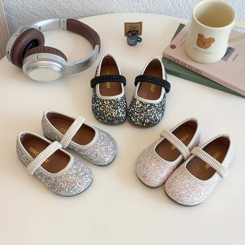 

Шикарные туфли принцессы для девочек, вечерние балетки из искусственной кожи на мелкой вечеринке для малышей, противоскользящие детские туфли на плоской подошве с эластичной лентой, размер 21–30
