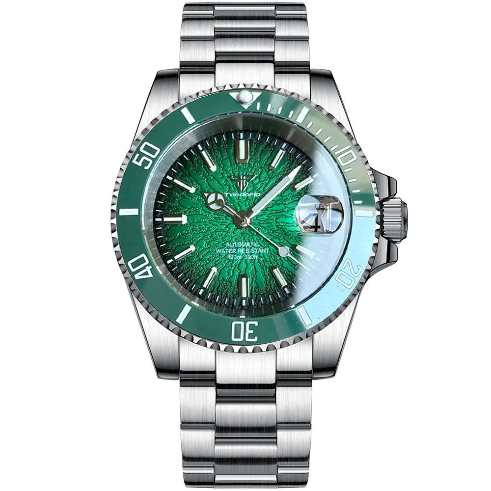 Tandorio New 40mm Diver Men Watch Sapphire Glass Japan NH35A Automatic Mechanical Reloj Hombre Date 20ATM Roating Bezel Luminous view 5