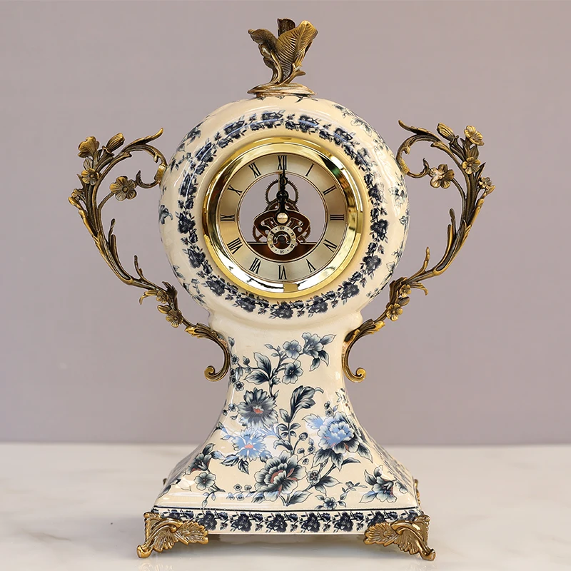 

European alloy ceramic clock, villa, American living room, bedroom, porch, decorative decoration, table clock