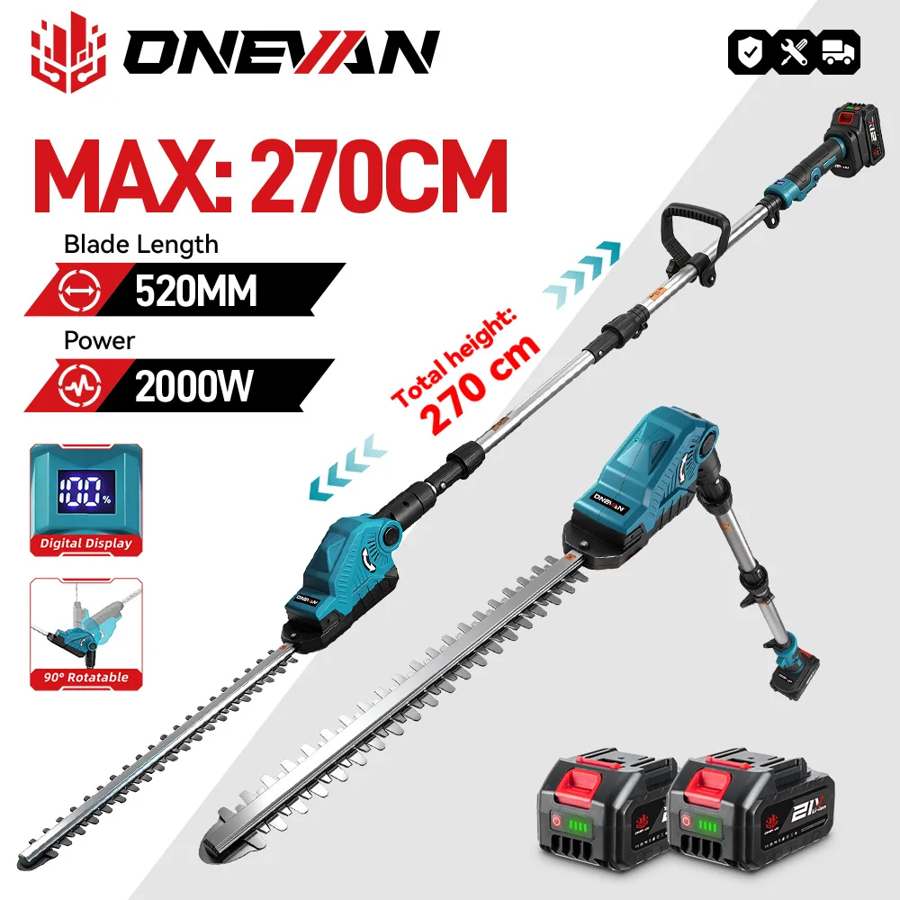 ONEVAN Elektrische Hochastschere, kabellos, mit LED, Teleskop-Heckenschere, Gartenwerkzeug, kompatibel mit Makita 18V Akku